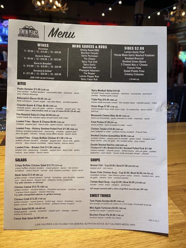 Twin Peaks - Fort Lauderdale, FL menu_pic