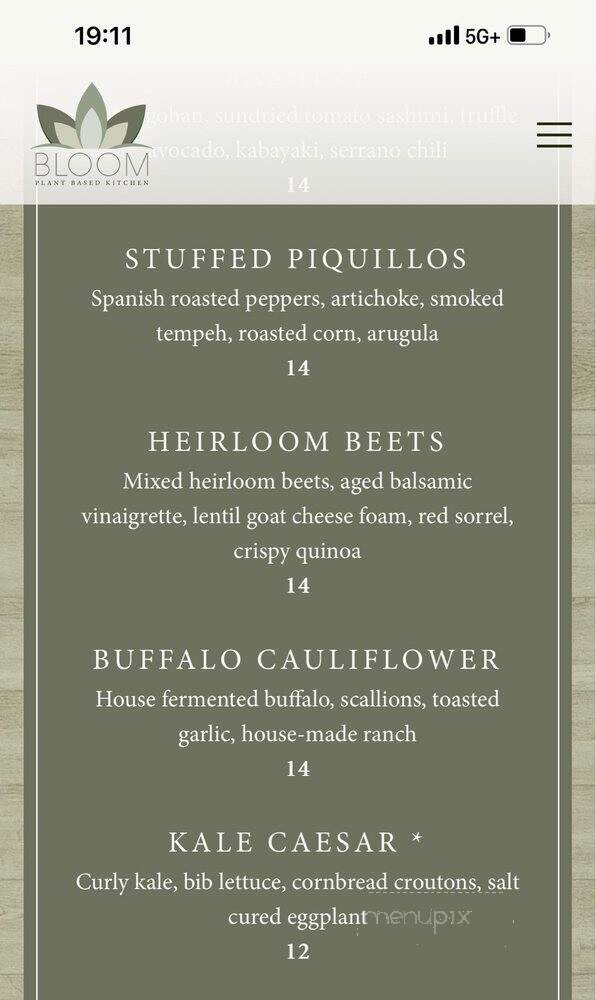 Bloom Plant Based Kitchen - Chicago, IL menu_pic