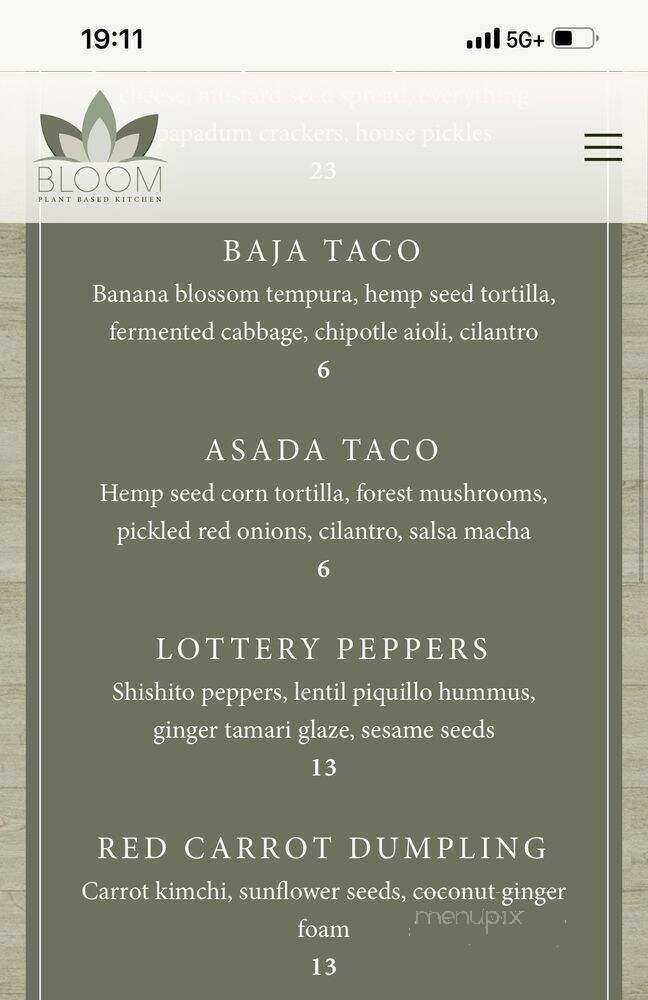 Bloom Plant Based Kitchen - Chicago, IL menu_pic