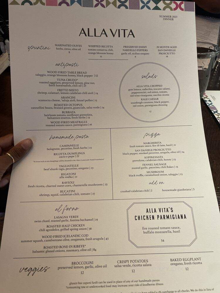 Alla Vita - Chicago, IL menu_pic