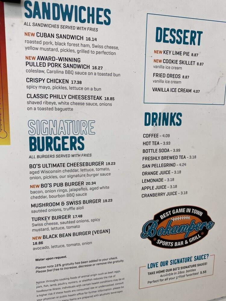 Bokampers Sports Bar & Grill - Fort Lauderdale, FL menu_pic