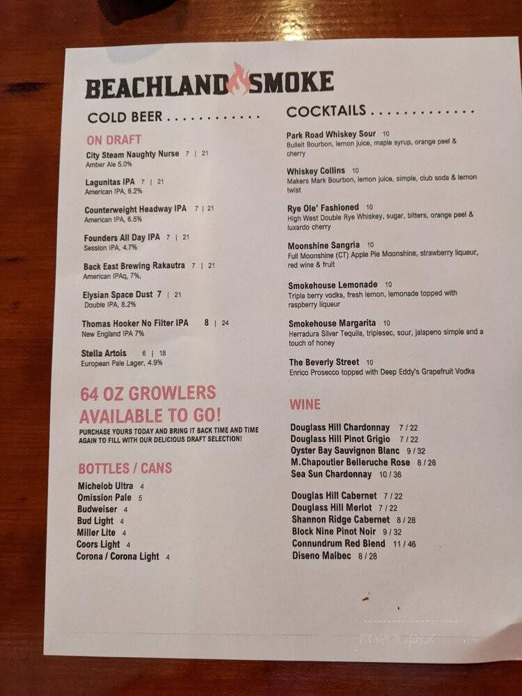 Beachland Smoke - West Hartford, CT menu_pic