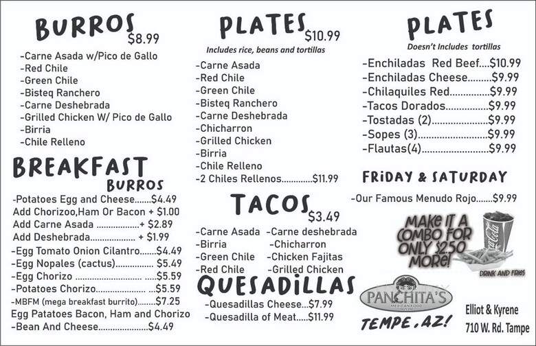 Panchitas Mexican Food - Tempe, AZ menu_pic