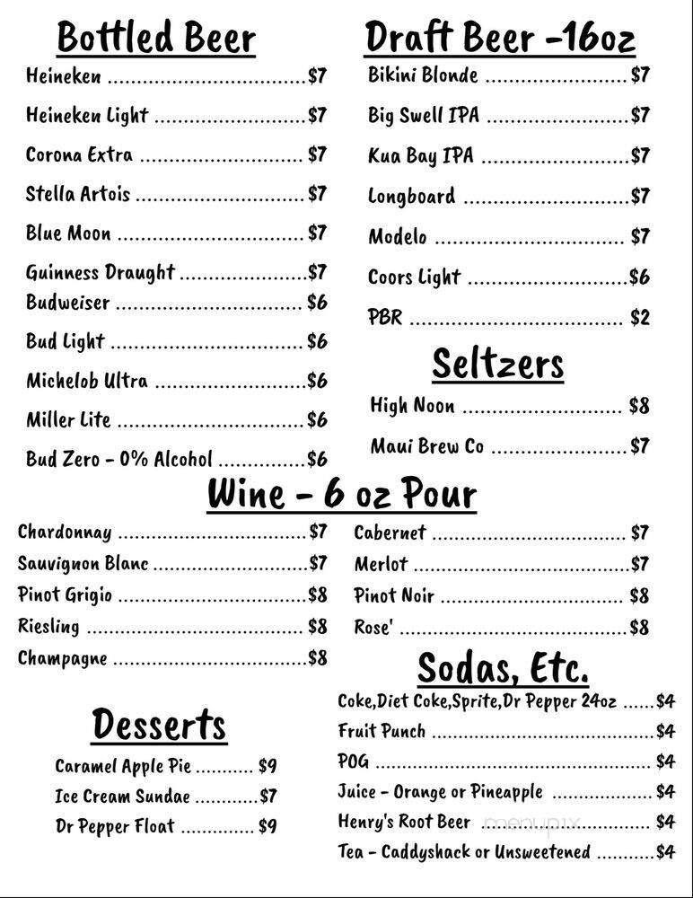 Gilligans Bar & Grill - Kihei, HI menu_pic