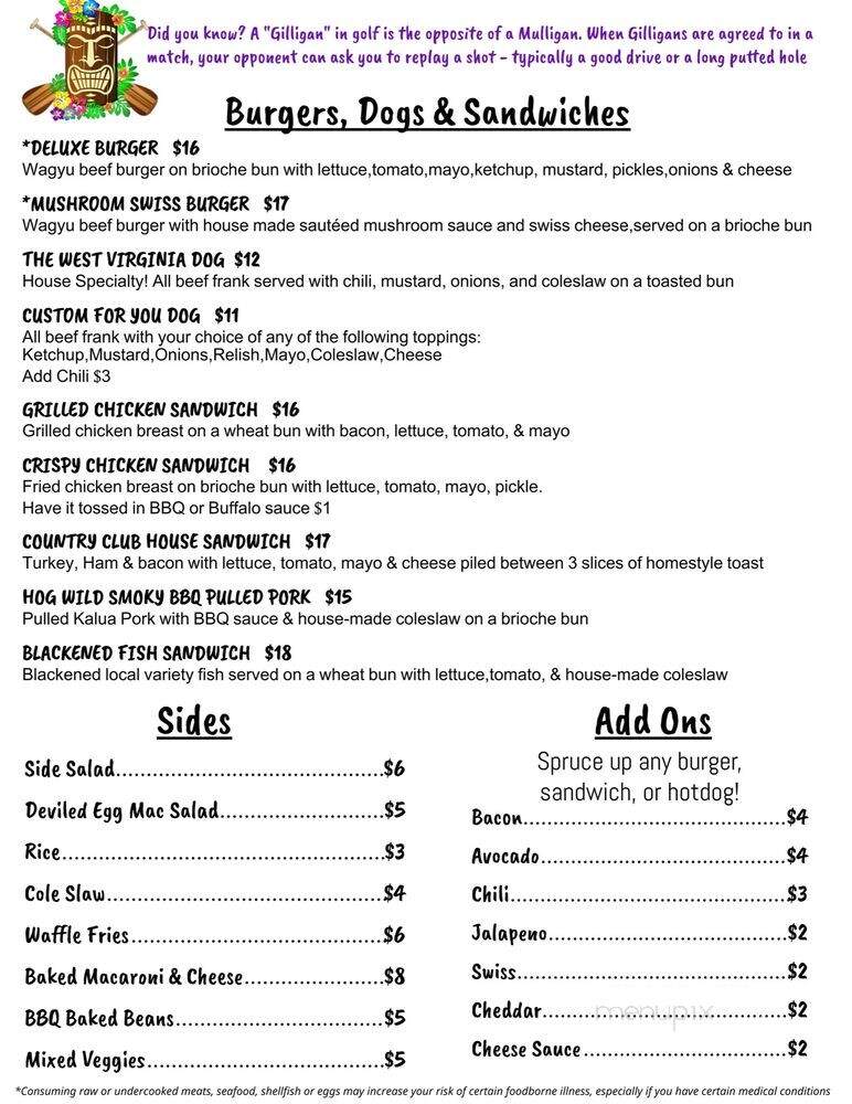 Gilligans Bar & Grill - Kihei, HI menu_pic