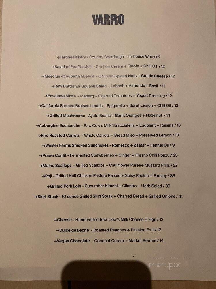 Varro - Los Angeles, CA menu_pic