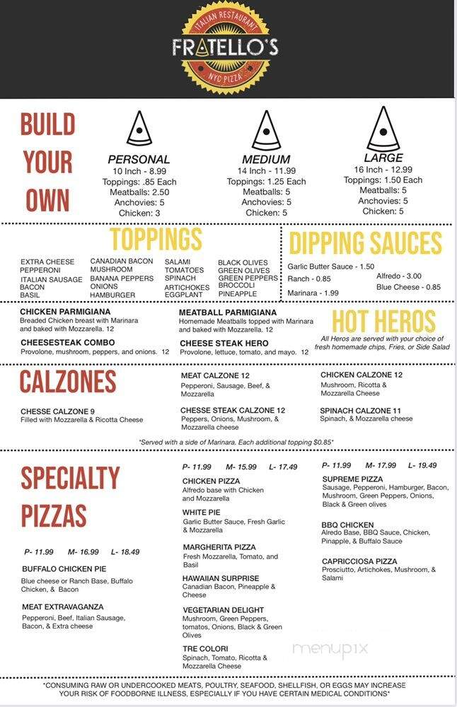 Fratello's Pizzeria - Greenville, SC menu_pic