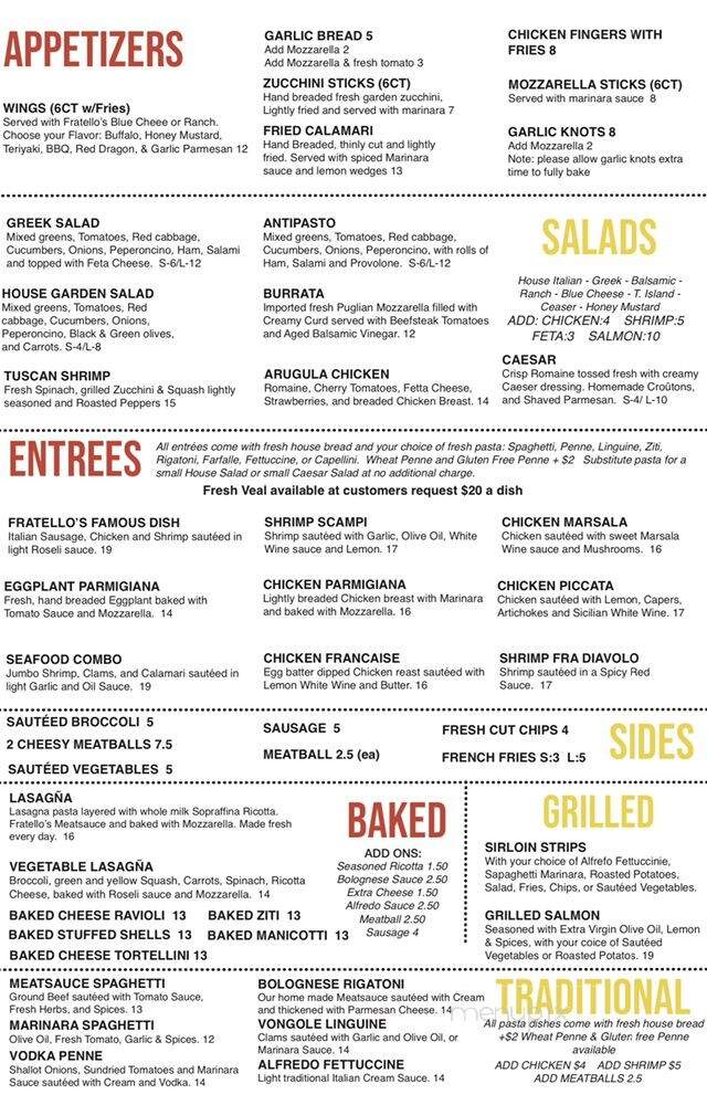 Fratello's Pizzeria - Greenville, SC menu_pic