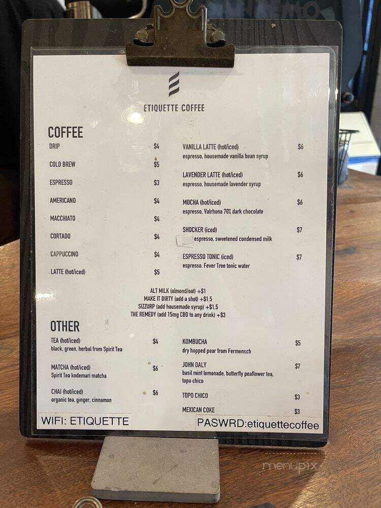 Etiquette Coffee - Los Angeles, CA menu_pic