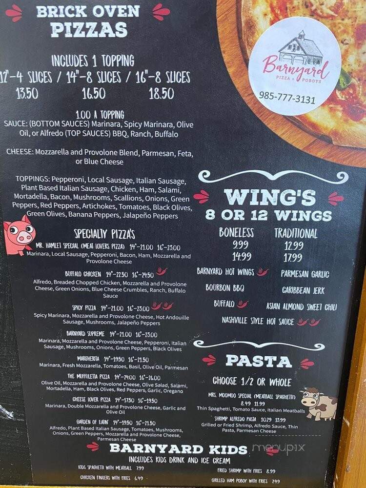 Barnyard Pizza + Poboys - Covington, LA menu_pic