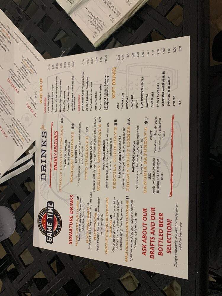 Game Time Sports Bar and Grill - Fountain Hill, PA menu_pic