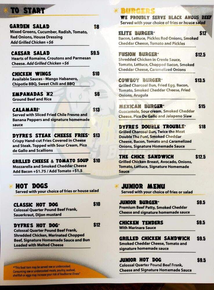 Dyfre's Burger - Springfield, VA menu_pic