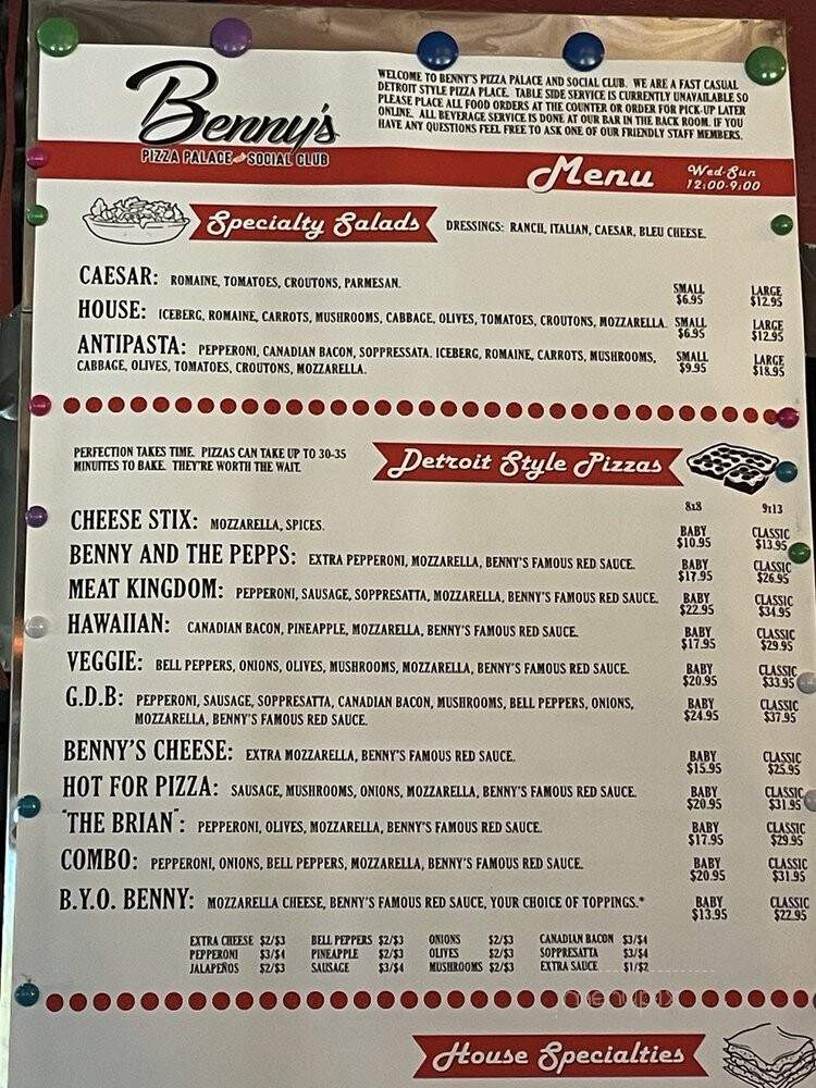 Benny's Pizza Palace & Social Club - San Luis Obispo, CA menu_pic
