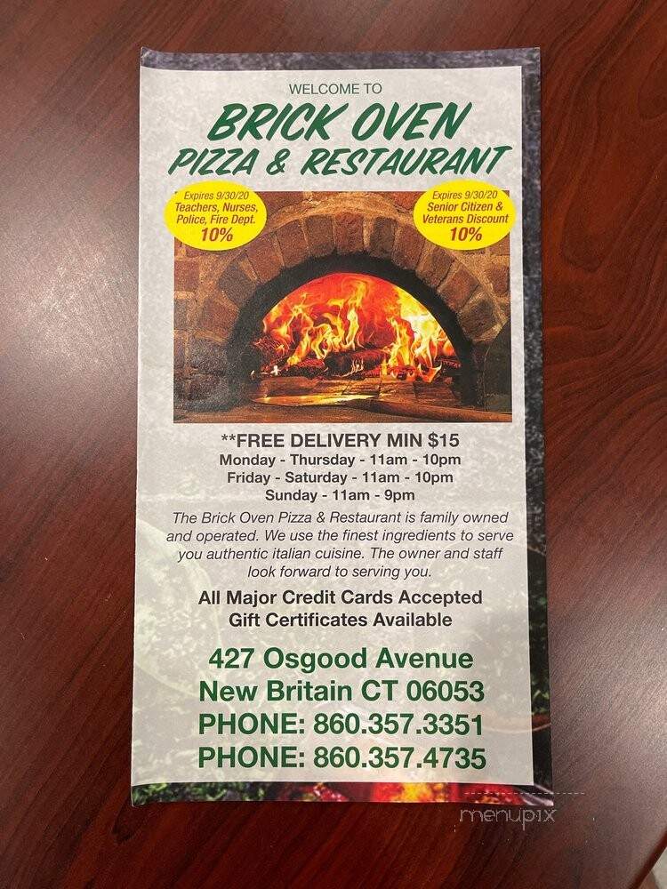 Brick Oven Pizza & Restaurant - New Britain, CT menu_pic