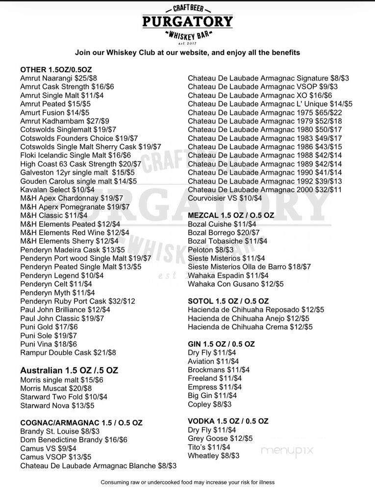 Purgatory Craft Beer and Whiskey Bar - Spokane, WA menu_pic