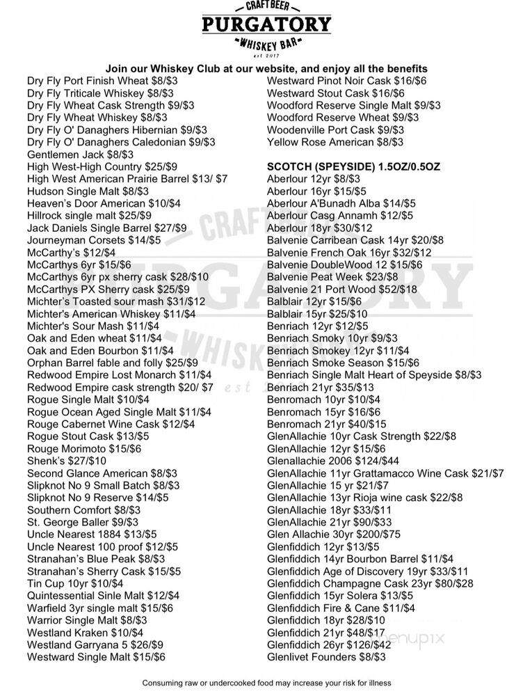Purgatory Craft Beer and Whiskey Bar - Spokane, WA menu_pic