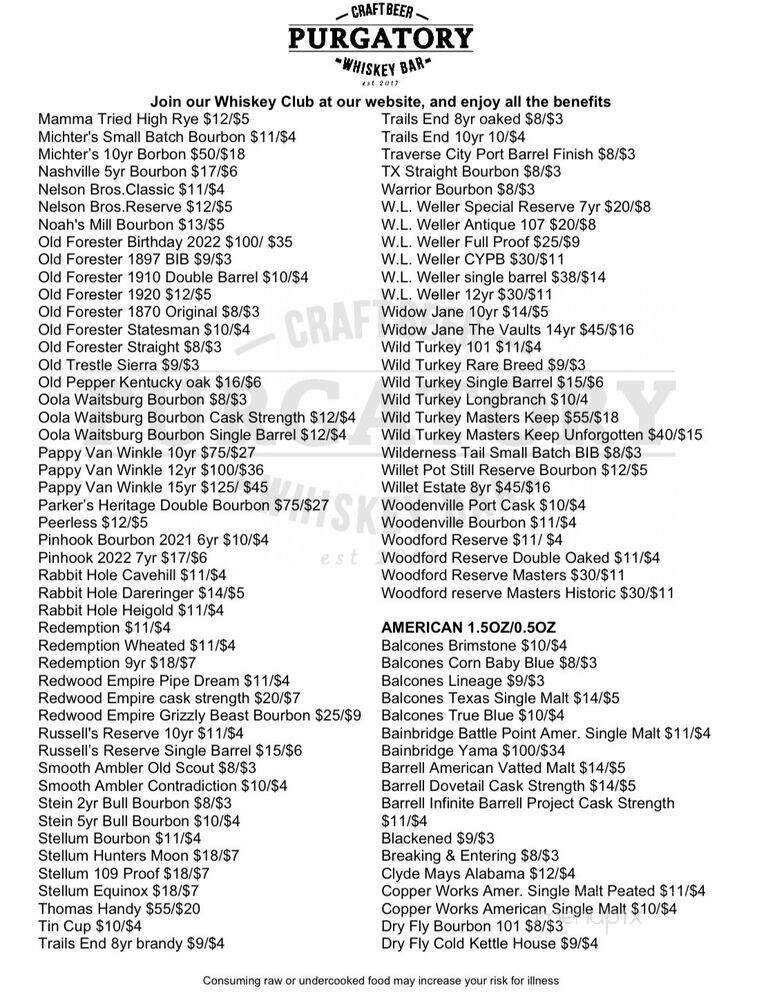Purgatory Craft Beer and Whiskey Bar - Spokane, WA menu_pic