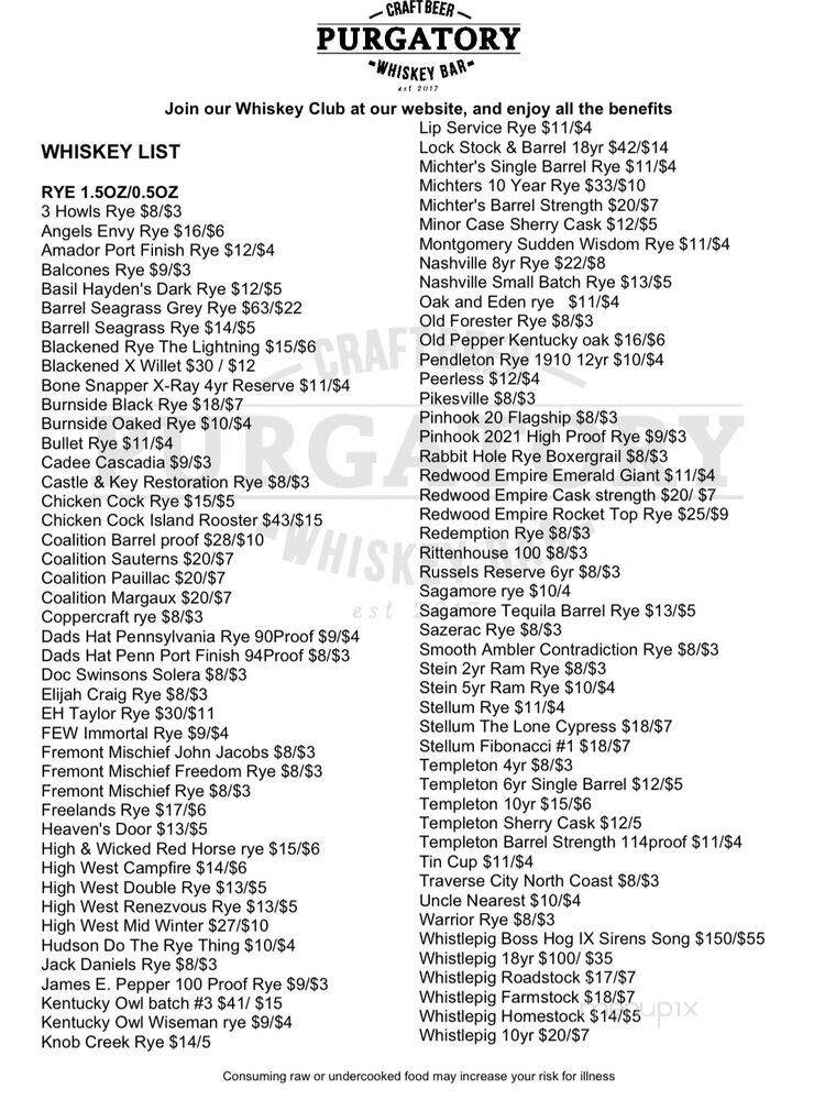 Purgatory Craft Beer and Whiskey Bar - Spokane, WA menu_pic