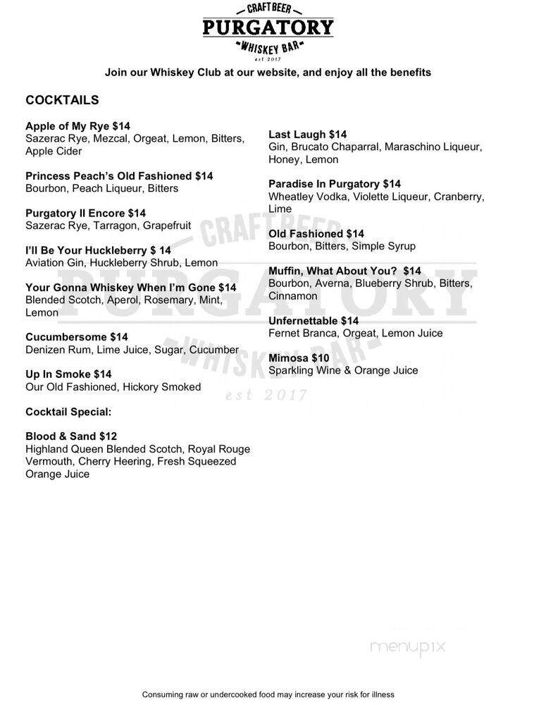 Purgatory Craft Beer and Whiskey Bar - Spokane, WA menu_pic