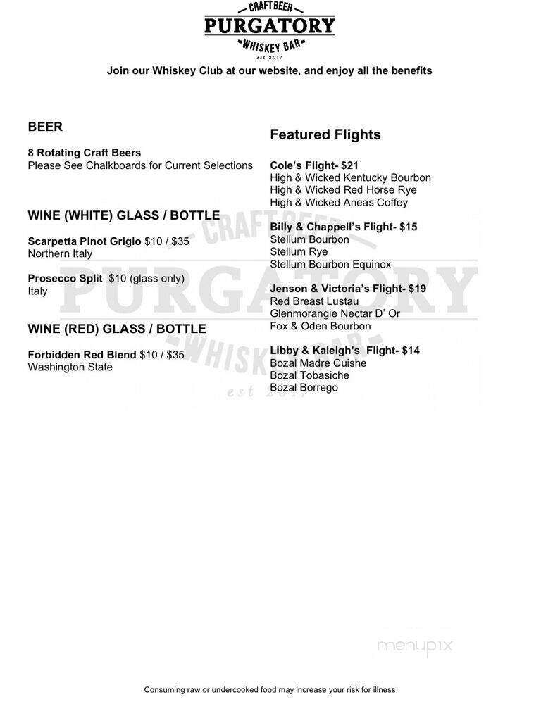 Purgatory Craft Beer and Whiskey Bar - Spokane, WA menu_pic