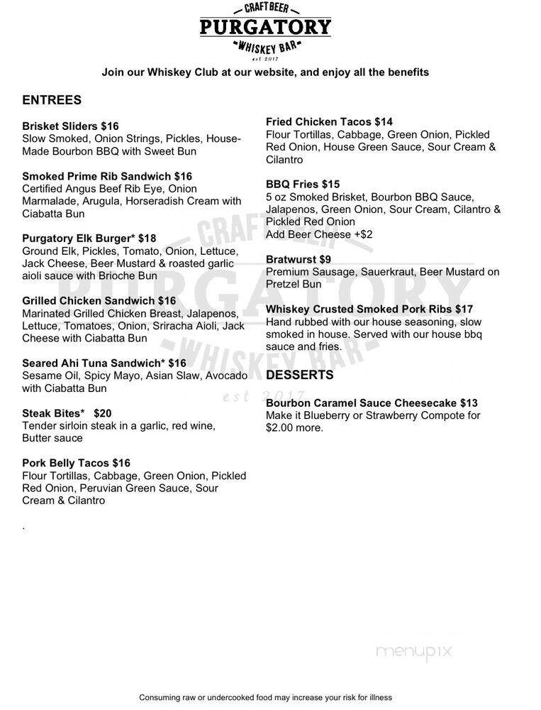 Purgatory Craft Beer and Whiskey Bar - Spokane, WA menu_pic