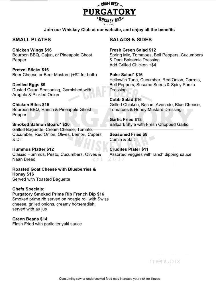 Purgatory Craft Beer and Whiskey Bar - Spokane, WA menu_pic