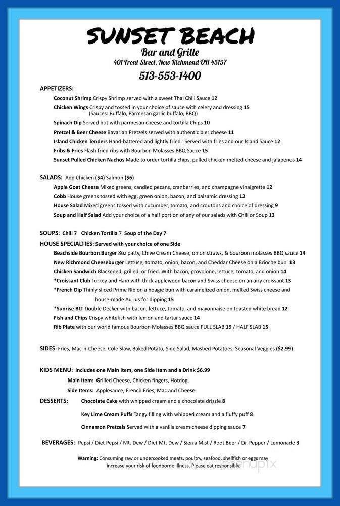 Sunset Beach Bar & Grille - New Richmond, OH menu_pic