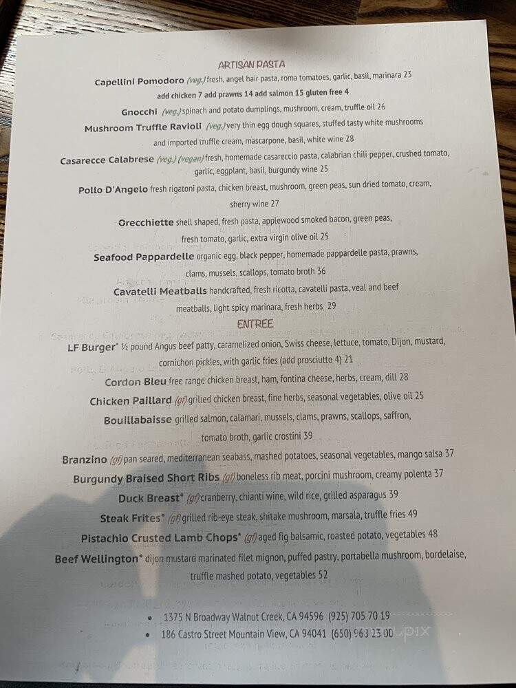 La Fontaine - Walnut Creek, CA menu_pic
