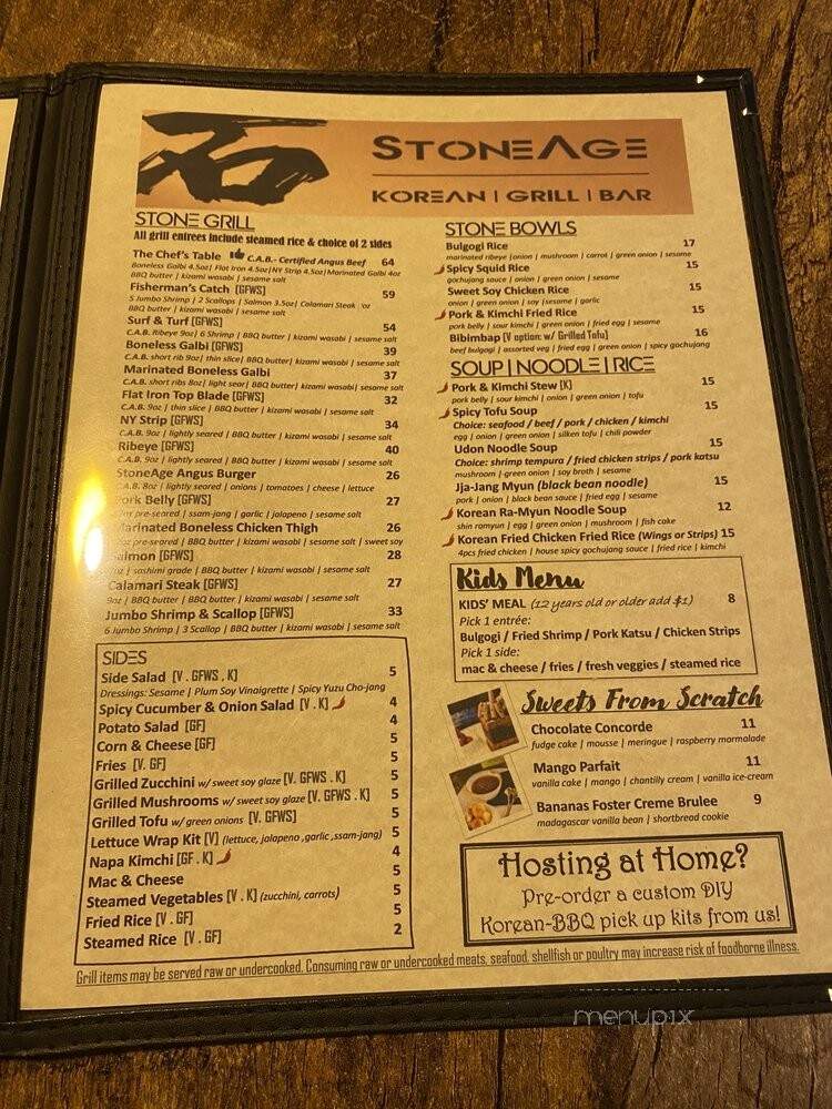 Stone Age Korean Grill Bar - Katy, TX menu_pic
