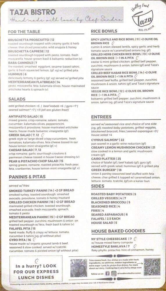 Taza Bistro Mediterranean Fusion - Scottsdale, AZ menu_pic