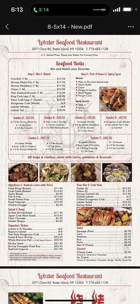 Lobzter Seafood Restaurant - Staten Island, NY menu_pic