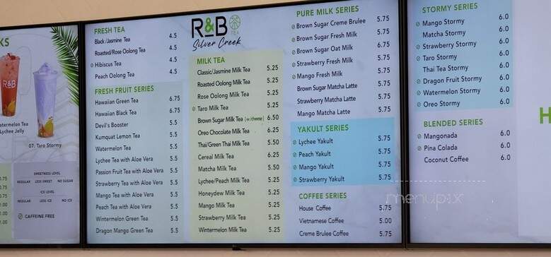 R&B Tea Silver Creek - San Jose, CA menu_pic