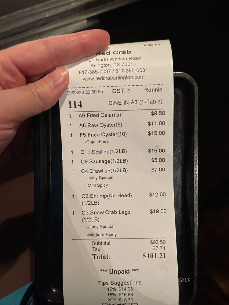 Red Crab - Arlington, TX menu_pic