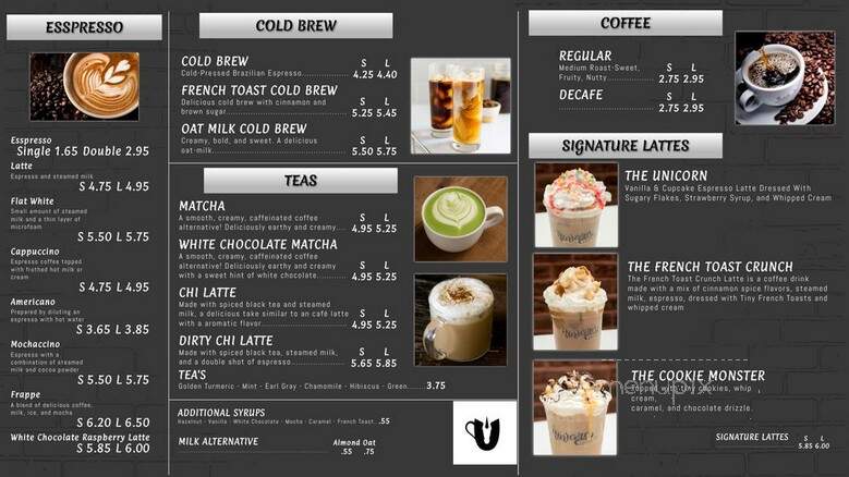 Unicorn Coffee - Queens, NY menu_pic