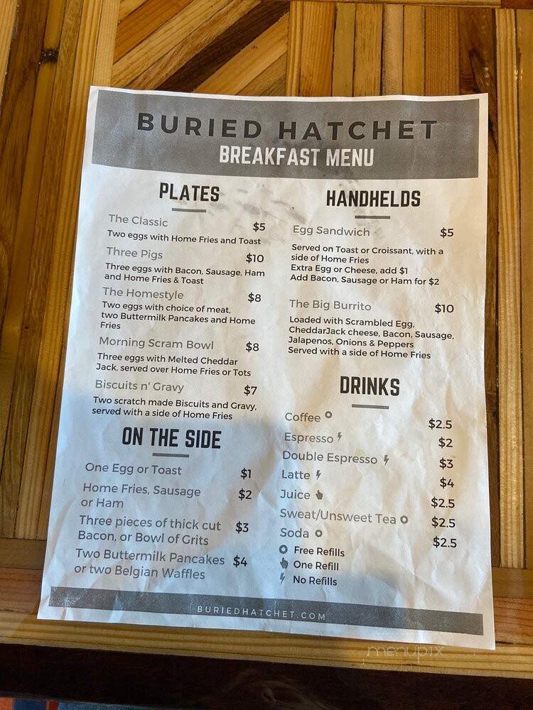 Buried Hatchet - Raleigh, NC menu_pic