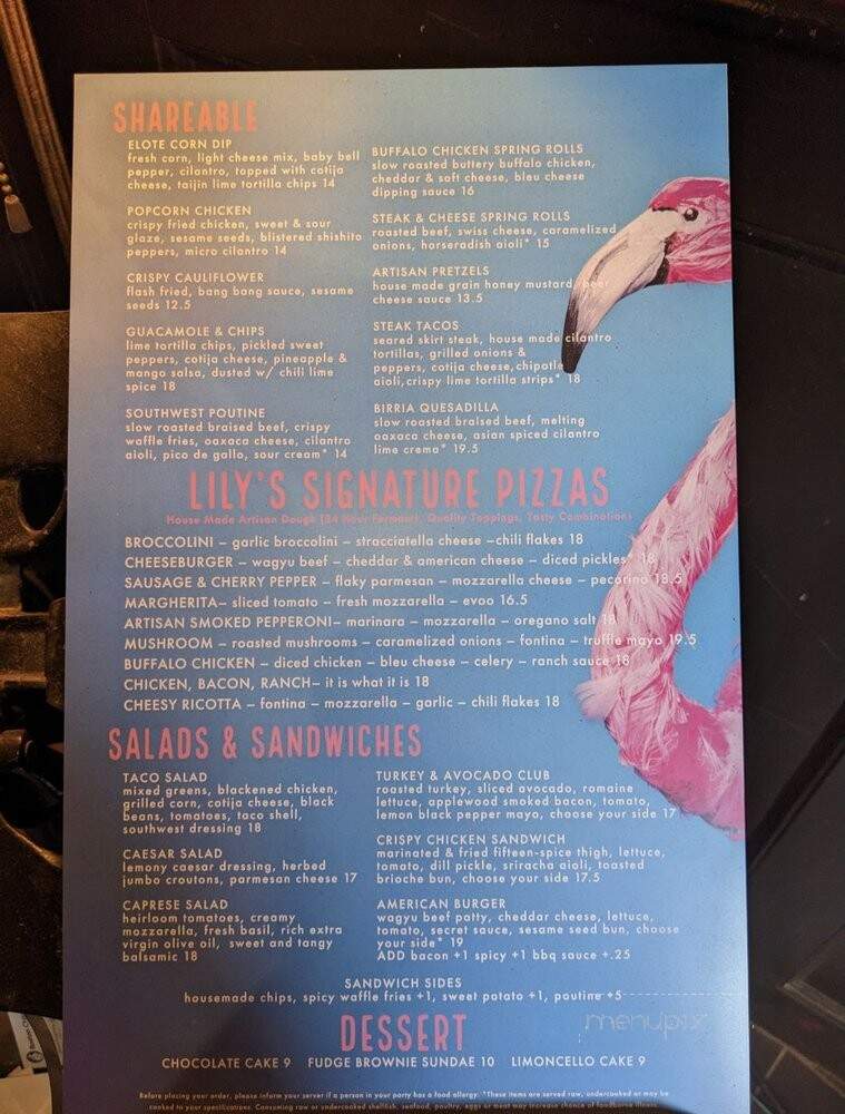 Lily's Bar Pizza Patio - Boston, MA menu_pic