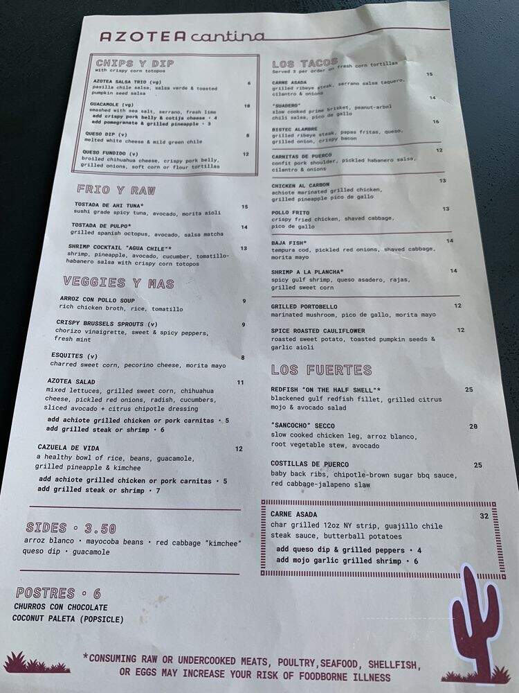 Azotea Cantina - Atlanta, GA menu_pic