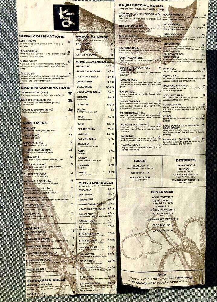 Kaijin Sushi - Los Angeles, CA menu_pic