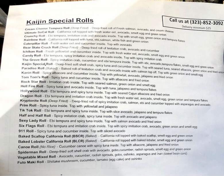 Kaijin Sushi - Los Angeles, CA menu_pic