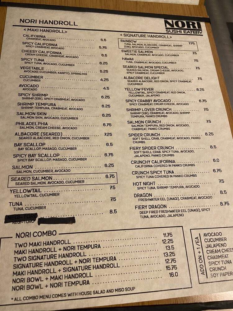 Nori Sushi Eatery - South Pasadena, CA menu_pic