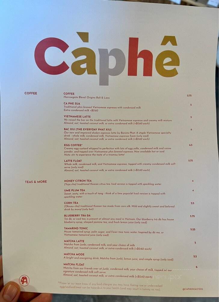 Caphe Roasters - Philadelphia, PA menu_pic