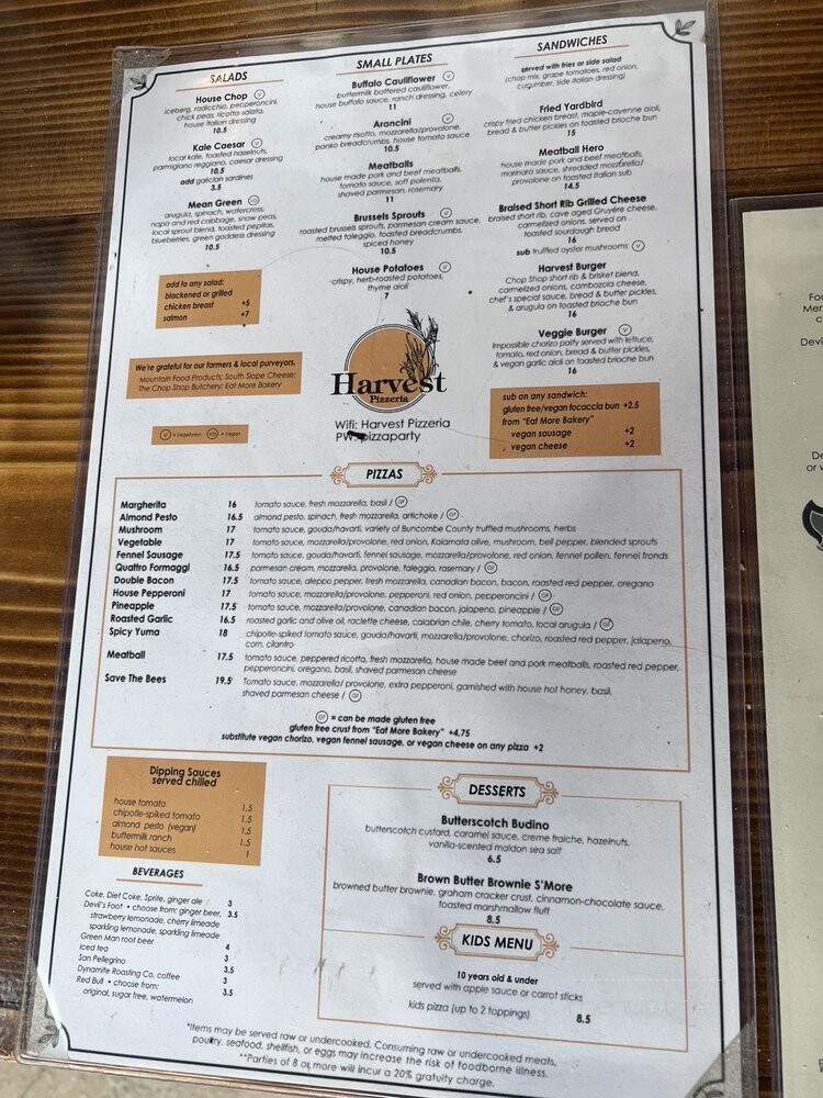 Harvest Pizzeria - Asheville, NC menu_pic