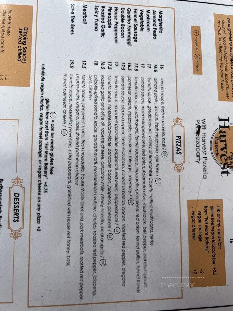 Harvest Pizzeria - Asheville, NC menu_pic