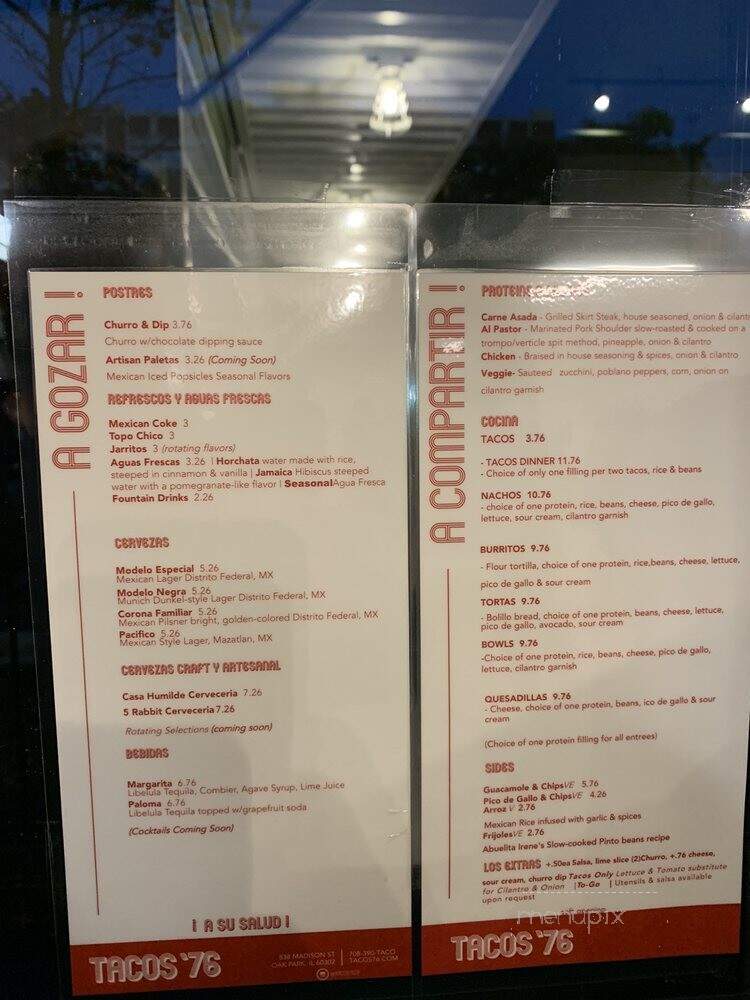 Tacos '76 - Oak Park, IL menu_pic
