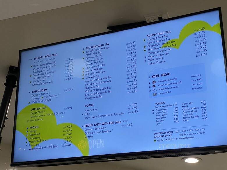 Sunright Tea Studio - Gardena, CA menu_pic