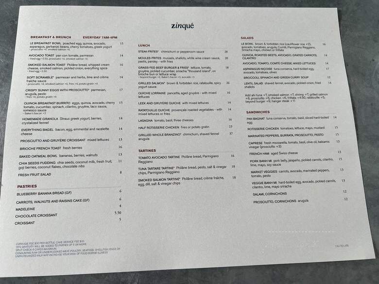 Zinque - Los Angeles, CA menu_pic