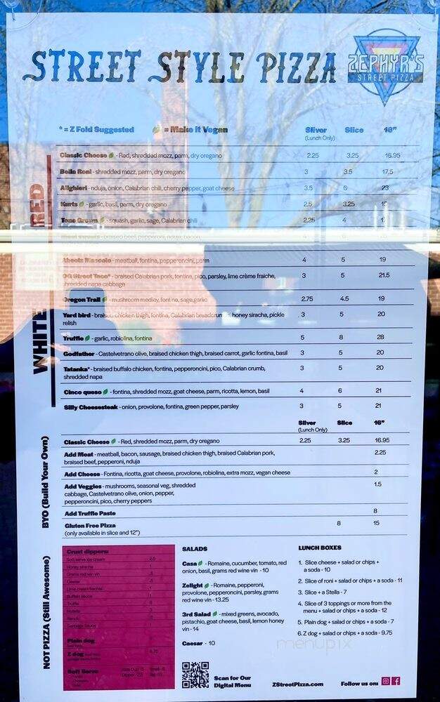 Zephyr's Street Pizza - West Hartford, CT menu_pic