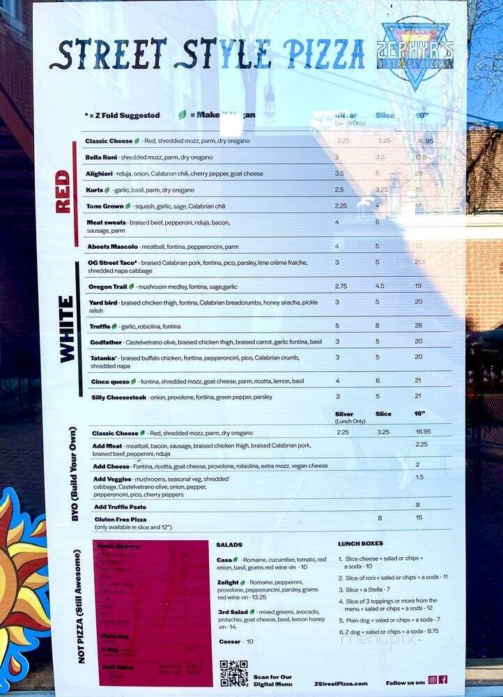 Zephyr's Street Pizza - West Hartford, CT menu_pic