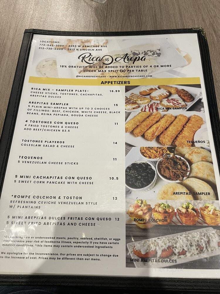 Rica Arepa - Chicago, IL menu_pic