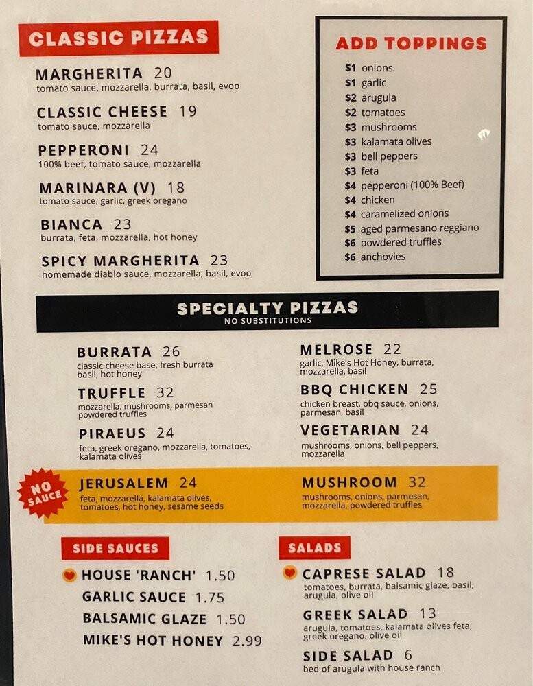 Heirloom Pizzeria - Los Angeles, CA menu_pic